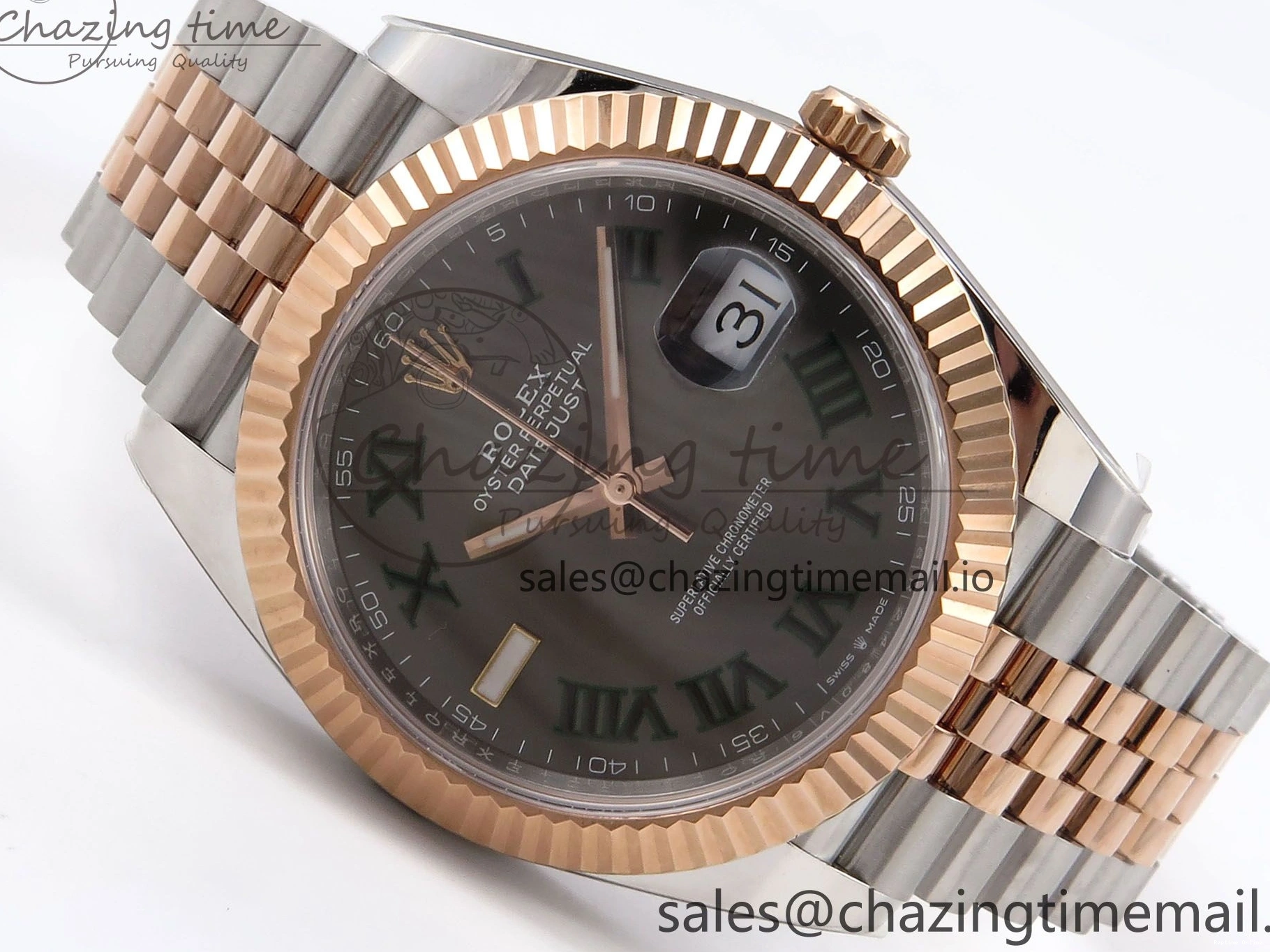 0122 DateJust 41 126331 ARF 1:1 Best Edition 904L Steel Gray Dial Green Roman Marker on SS RG Jubilee Bracelet SH3235（Gain Weight） FastDry 1103